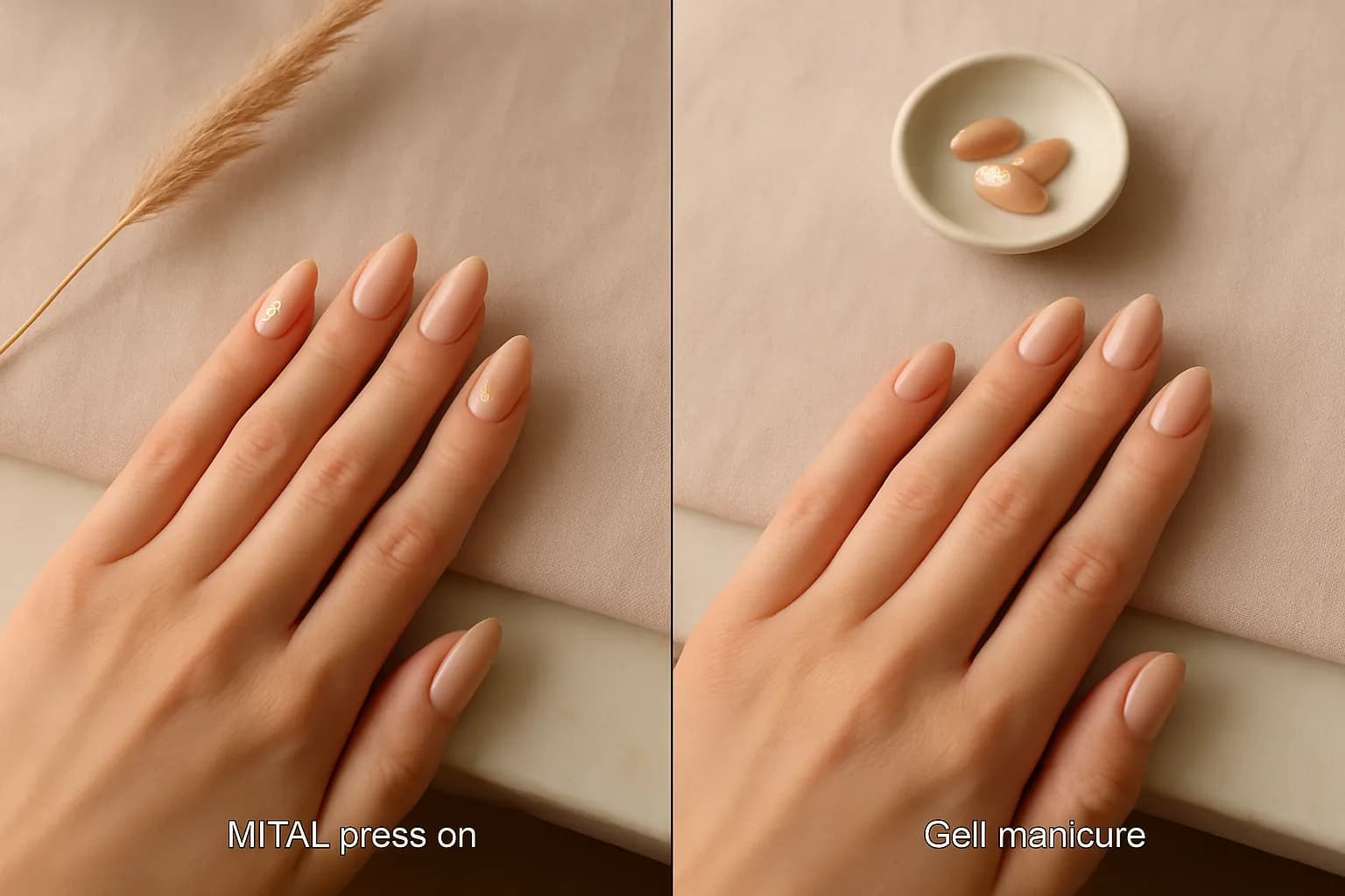 Press on nails vs gel manicure comparison showing application methods and finished results
